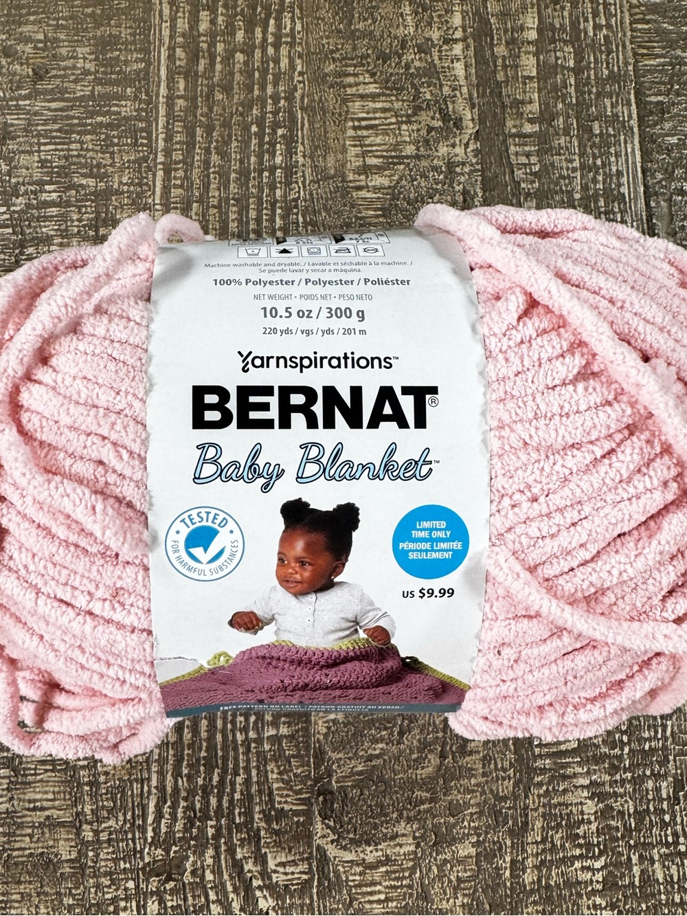 Bernat Bany  Blanket Yarn - Tan Pink Plush Polyester